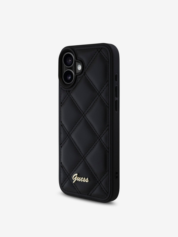 Guess Guess PU Leder Quilted Back Cover für iPhone 16 Schwarz