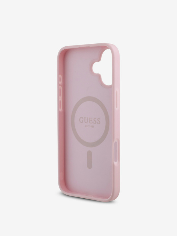 Guess Guess PU Grained 4G Small Metall Logo MagSafe Back Cover für iPhone 16 Pink