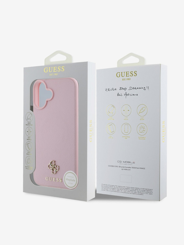 Guess Guess PU Grained 4G Small Metall Logo MagSafe Back Cover für iPhone 16 Pink