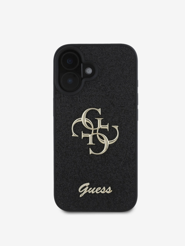 Guess Guess PU Fixed Glitter 4G Metall-Logo Back Cover für iPhone 16 Schwarz