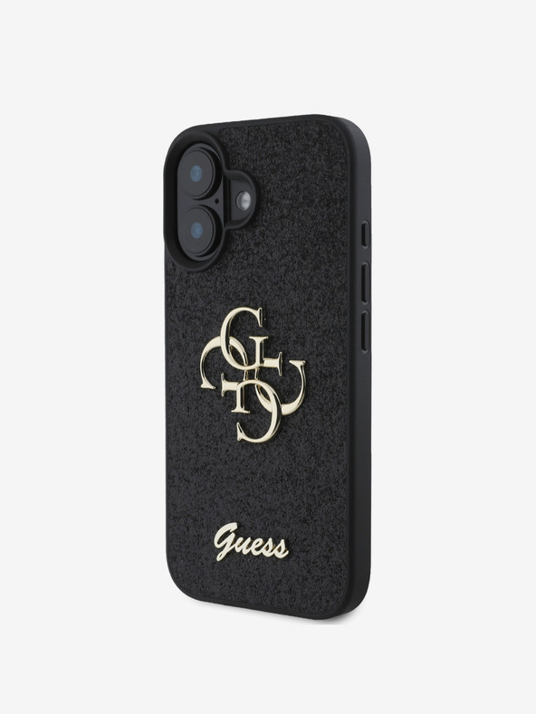 Guess Guess PU Fixed Glitter 4G Metall-Logo Back Cover für iPhone 16 Schwarz
