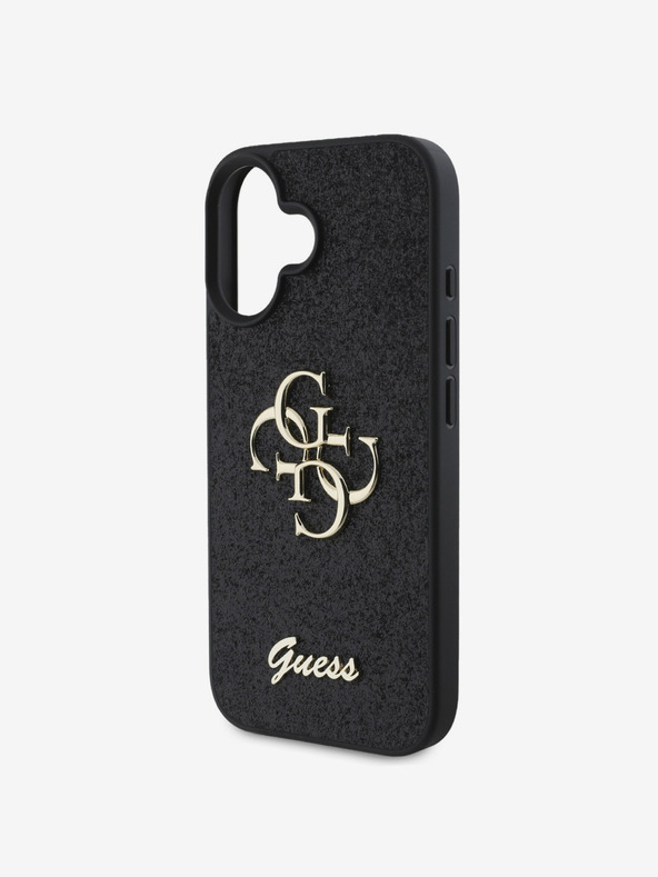 Guess Guess PU Fixed Glitter 4G Metall-Logo Back Cover für iPhone 16 Schwarz