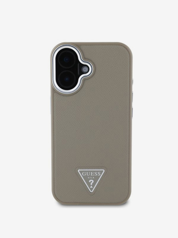 Guess Guess PU Grained Triangle Logo Back Cover für iPhone 16 Braun