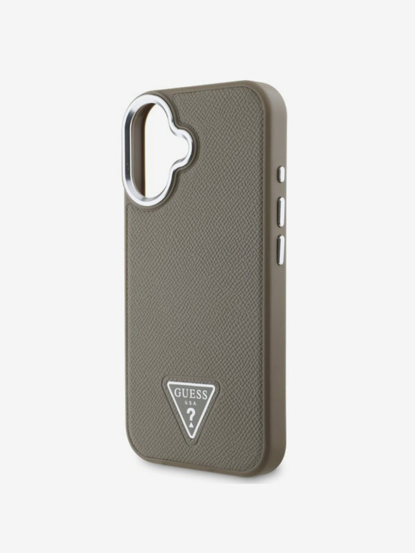 Guess Guess PU Grained Triangle Logo Back Cover für iPhone 16 Braun
