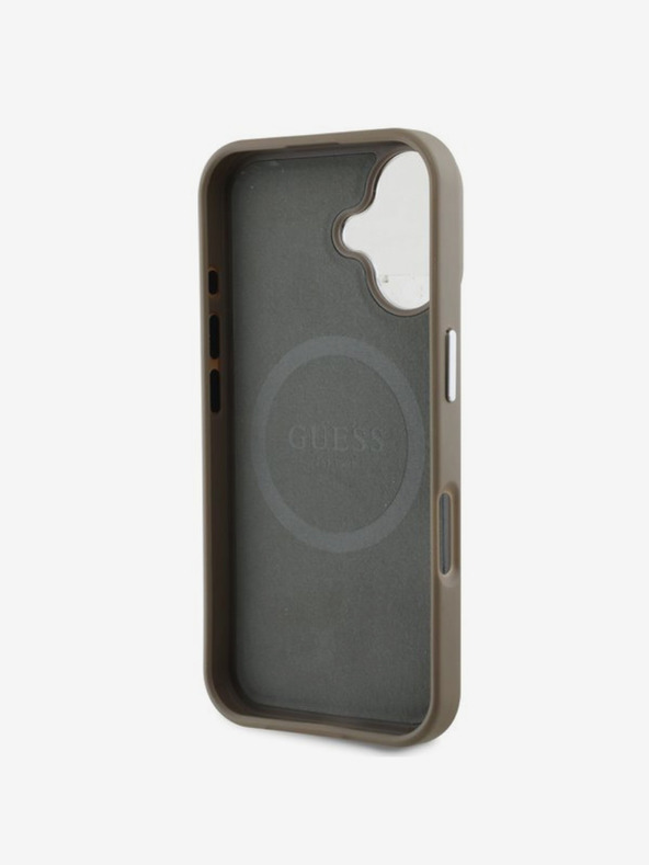 Guess Guess PU Grained Triangle Logo Back Cover für iPhone 16 Braun