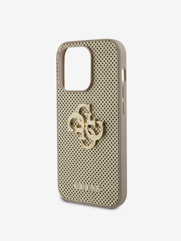 Guess Guess PU Perforated 4G Glitter Metal Logo Back Cover für iPhone 15 Pro Gold
