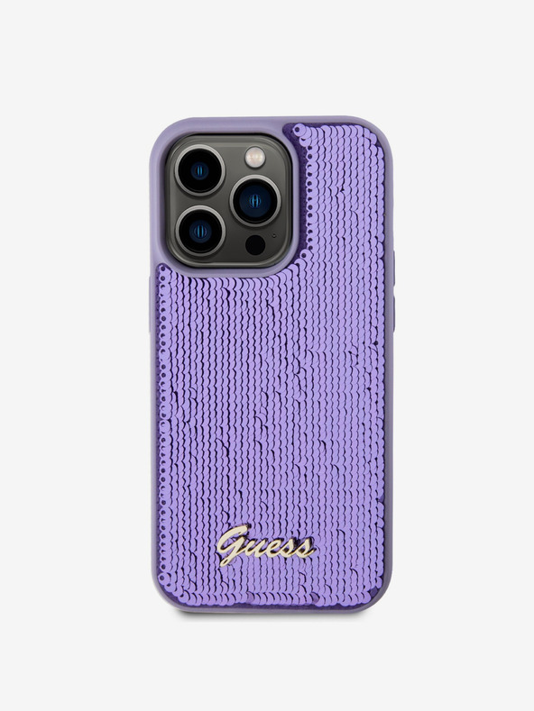 Guess Guess Pailletten Logo Rückseite für iPhone 14 Pro Max Violett