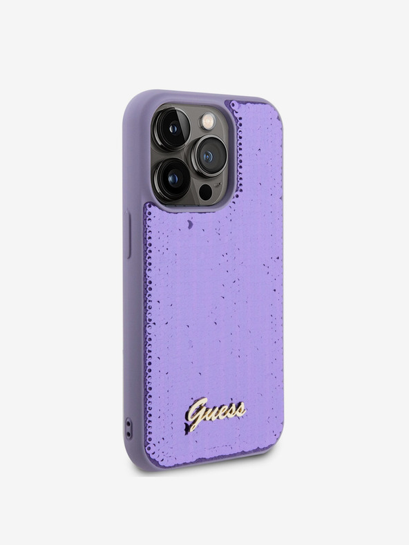Guess Guess Pailletten Logo Rückseite für iPhone 14 Pro Max Violett