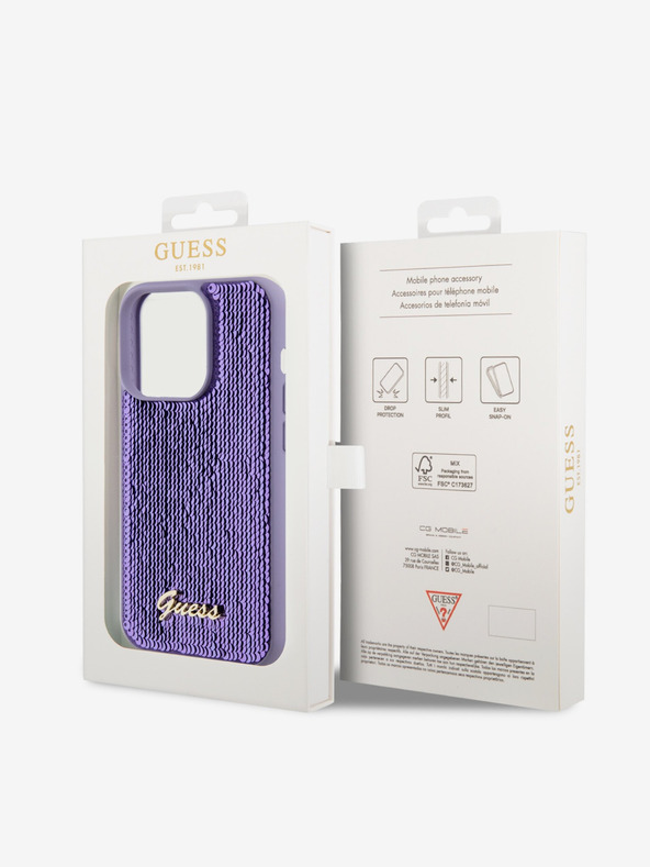 Guess Guess Pailletten Logo Rückseite für iPhone 14 Pro Max Violett