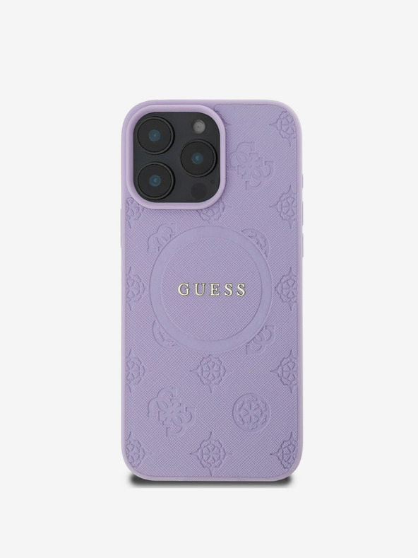 Guess Guess Saffiano Peony Stamp MagSafe Back Cover für iPhone 16 Pro Lila