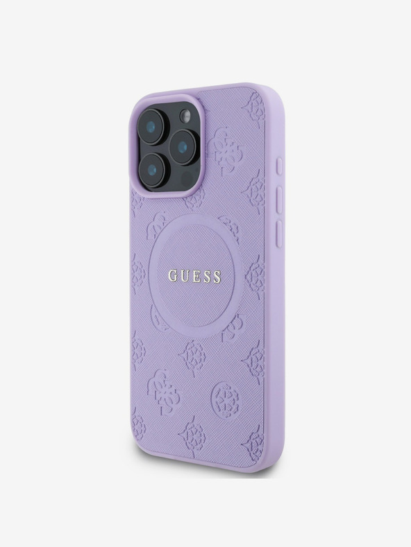 Guess Guess Saffiano Peony Stamp MagSafe Back Cover für iPhone 16 Pro Lila