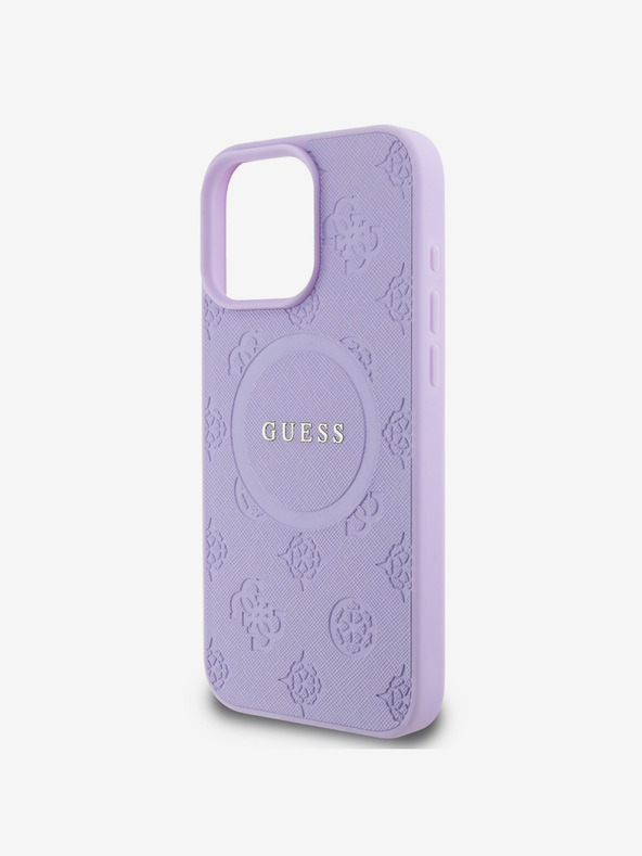 Guess Guess Saffiano Peony Stamp MagSafe Back Cover für iPhone 16 Pro Lila