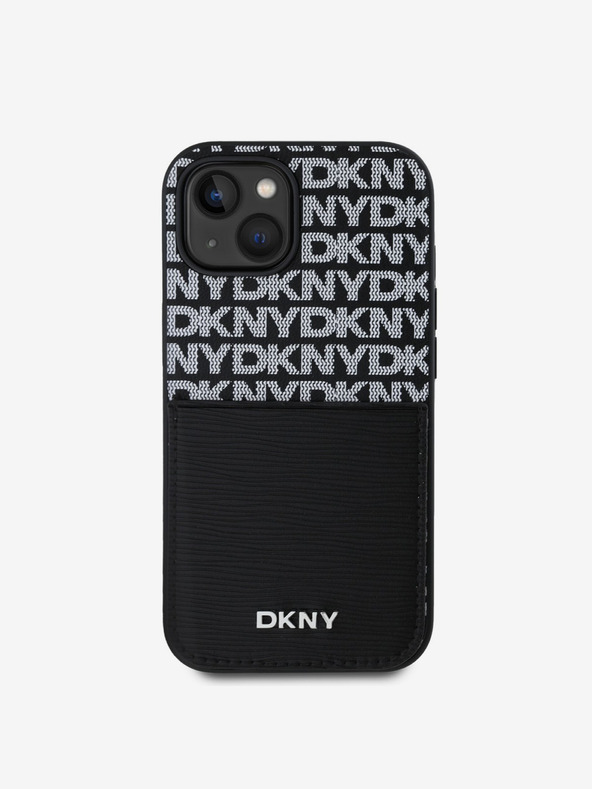 DKNY PU Leder Wiederholungsmuster Kartenfach Rückseite für iPhone 14 Schwarz DKNY