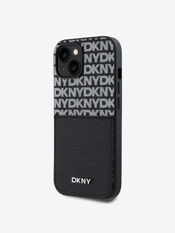 DKNY PU Leder Wiederholungsmuster Kartenfach Rückseite für iPhone 14 Schwarz DKNY