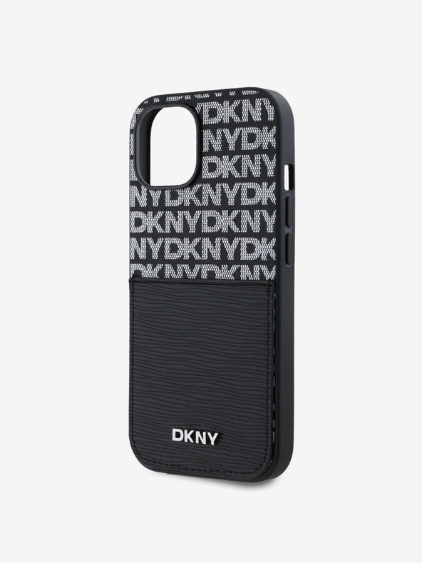 DKNY PU Leder Wiederholungsmuster Kartenfach Rückseite für iPhone 14 Schwarz DKNY