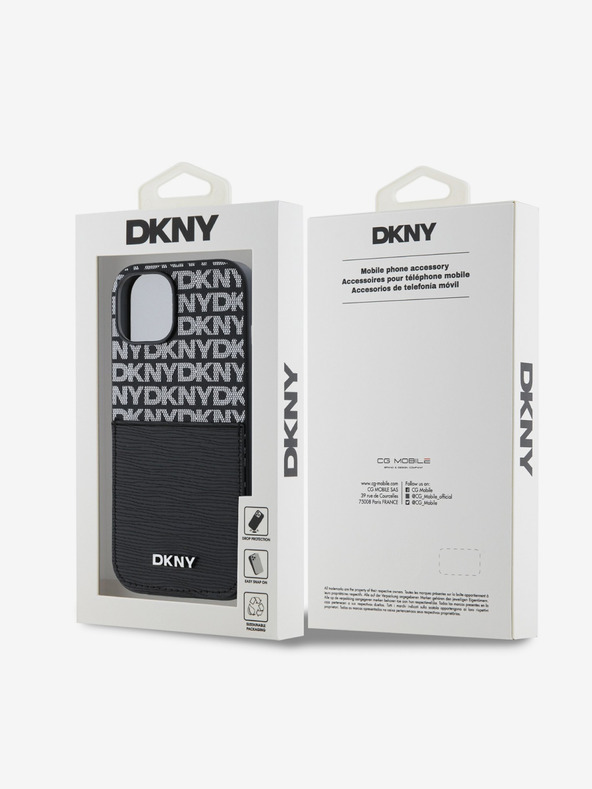 DKNY PU Leder Wiederholungsmuster Kartenfach Rückseite für iPhone 14 Schwarz DKNY