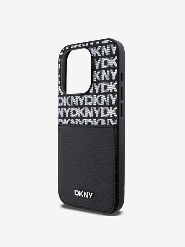 DKNY PU Leder Wiederholungsmuster Kartentasche Rückseite für iPhone 14 Pro Schwarz DKNY