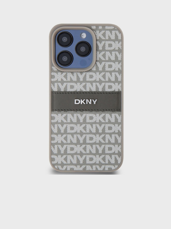 DKNY Rückseite für iPhone 14 Pro Max aus PU-Leder mit tonalem Streifenmuster Beige DKNY