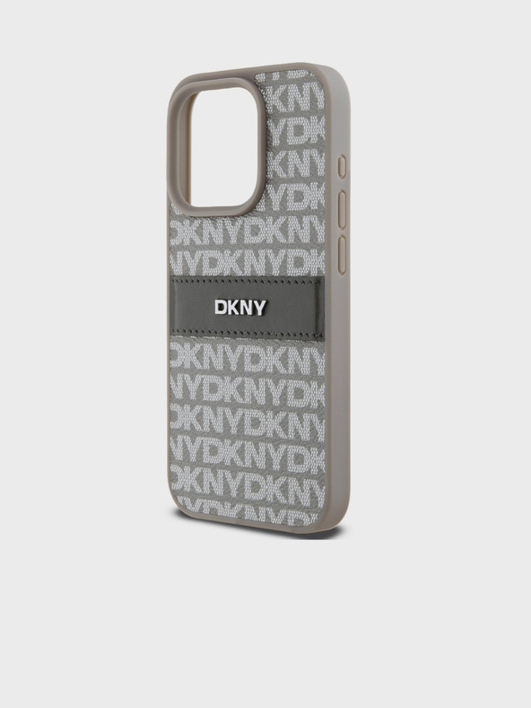 DKNY Rückseite für iPhone 14 Pro Max aus PU-Leder mit tonalem Streifenmuster Beige DKNY