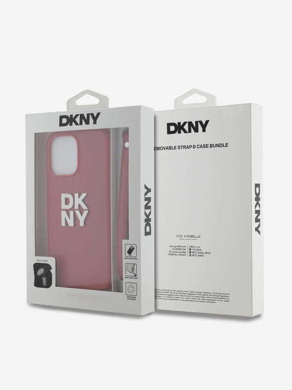 DKNY PU Leather Stack Logo Wrist Strap Back Cover für iPhone 14 Pro Max Rot DKNY
