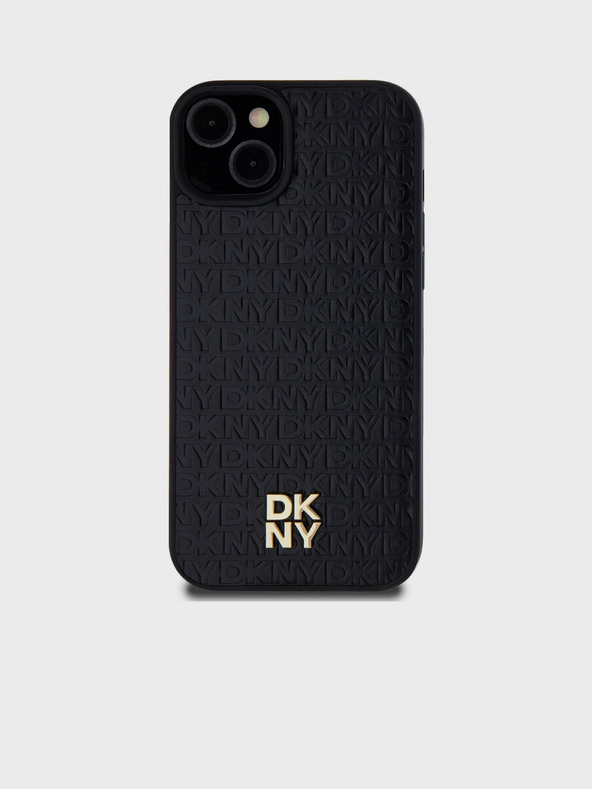 DKNY PU Leder Wiederholungsmuster Stack Logo Magsafe Schutzhülle für iPhone 13 Schwarz DKNY