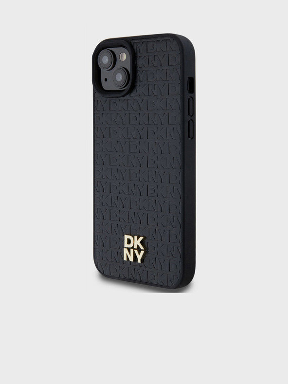 DKNY PU Leder Wiederholungsmuster Stack Logo Magsafe Schutzhülle für iPhone 13 Schwarz DKNY