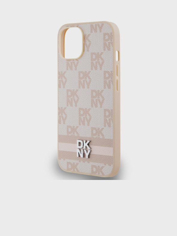 DKNY Rückseite aus PU-Leder mit Karomuster und Streifen für das iPhone 14 Pink DKNY
