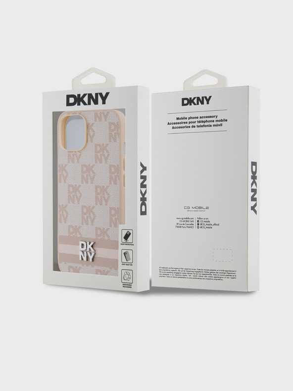 DKNY Rückseite aus PU-Leder mit Karomuster und Streifen für das iPhone 14 Pink DKNY