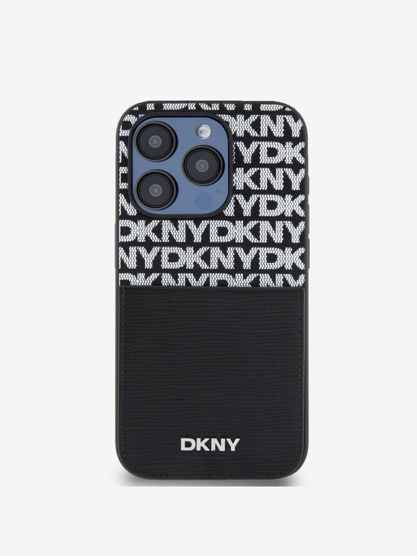 DKNY Rückseite mit Kartenfach aus PU-Leder mit Wiederholungsmuster für iPhone 14 Pro Max Schwarz DKNY