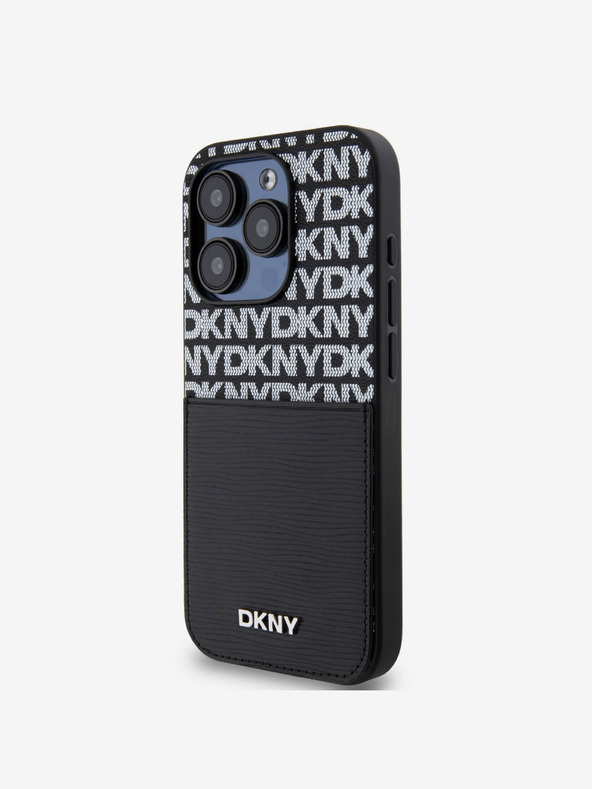 DKNY Rückseite mit Kartenfach aus PU-Leder mit Wiederholungsmuster für iPhone 14 Pro Max Schwarz DKNY