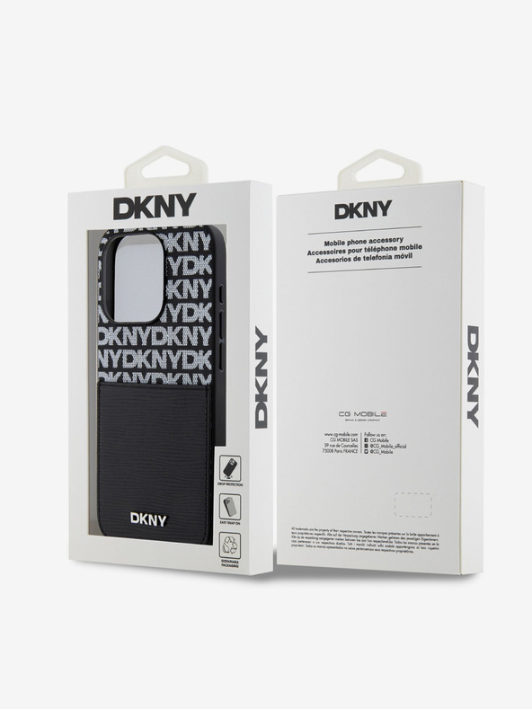 DKNY Rückseite mit Kartenfach aus PU-Leder mit Wiederholungsmuster für iPhone 14 Pro Max Schwarz DKNY