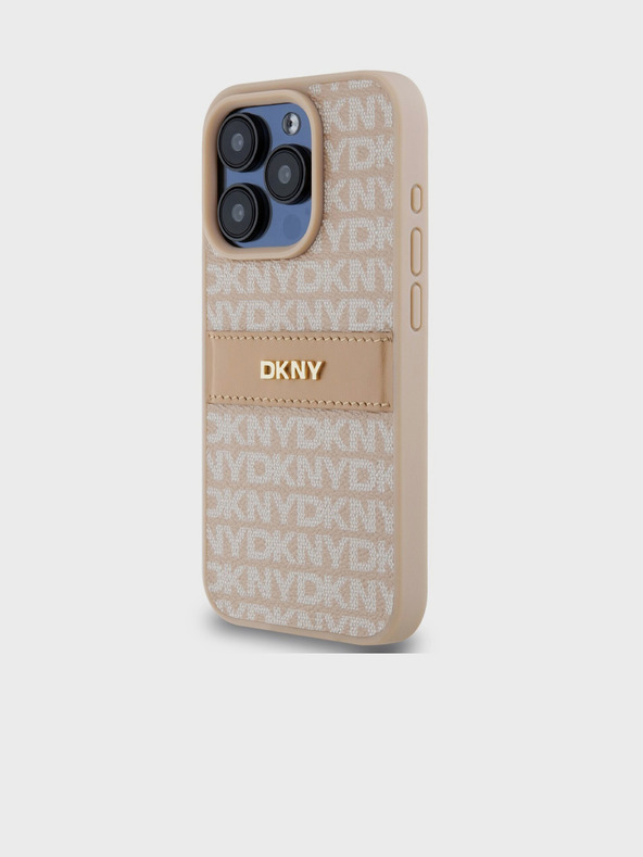 DKNY Rückseite für iPhone 14 Pro Max aus PU-Leder mit Streifenmuster in Pink DKNY