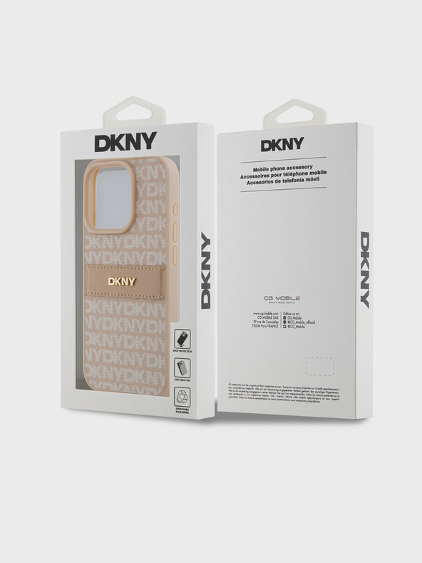 DKNY Rückseite für iPhone 14 Pro Max aus PU-Leder mit Streifenmuster in Pink DKNY