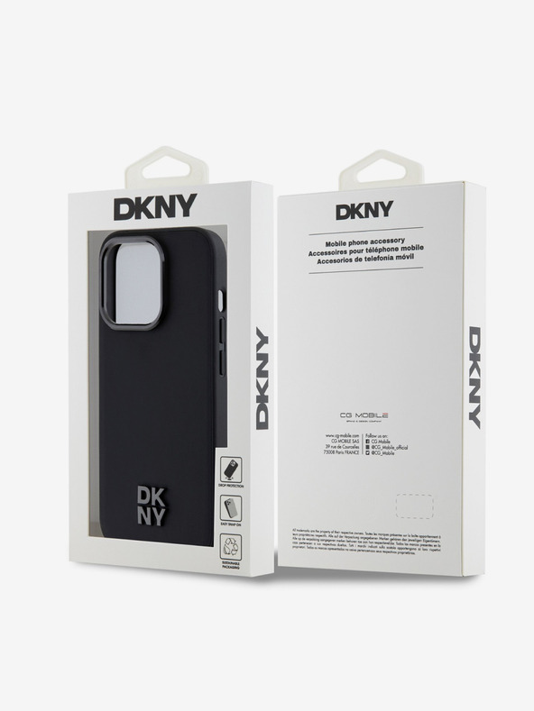 DKNY PU Leder Stack Logo Magsafe Back Cover für iPhone 14 Pro Max Schwarz DKNY