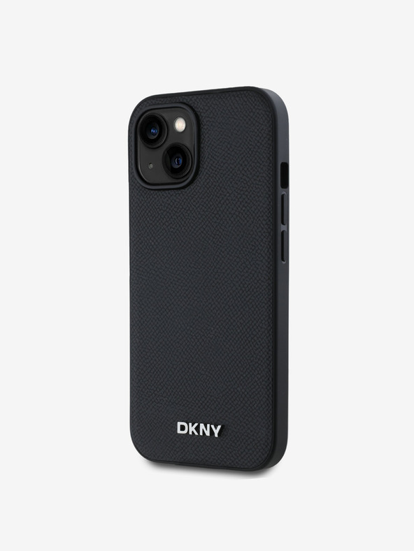 DKNY PU Leder Silber Metall Logo Magsafe Schutzhülle für iPhone 13 Schwarz DKNY