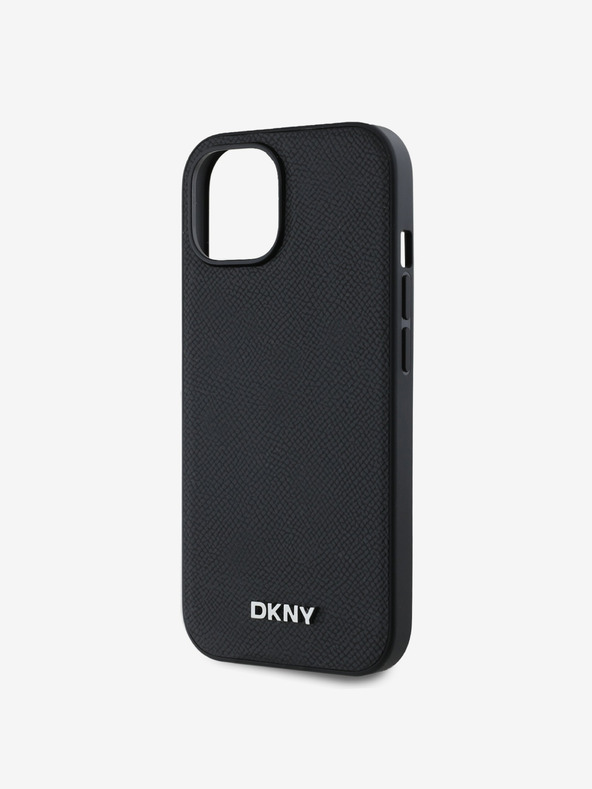 DKNY PU Leder Silber Metall Logo Magsafe Schutzhülle für iPhone 13 Schwarz DKNY