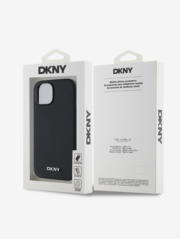 DKNY PU Leder Silber Metall Logo Magsafe Schutzhülle für iPhone 13 Schwarz DKNY