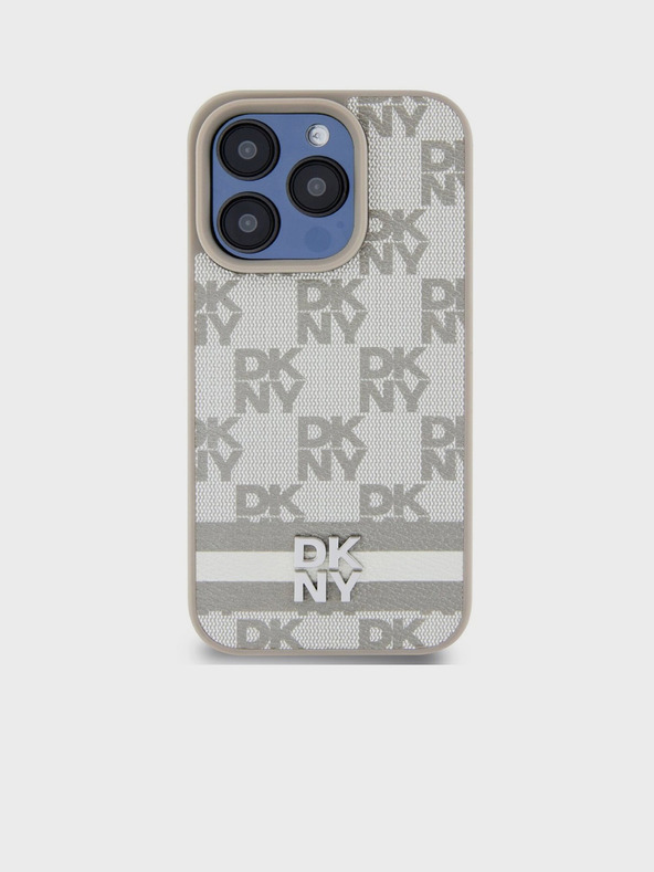 DKNY Rückseite aus PU-Leder mit Karomuster und Streifen für iPhone 15 Pro Max Beige DKNY