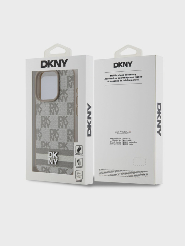 DKNY Rückseite aus PU-Leder mit Karomuster und Streifen für iPhone 15 Pro Max Beige DKNY