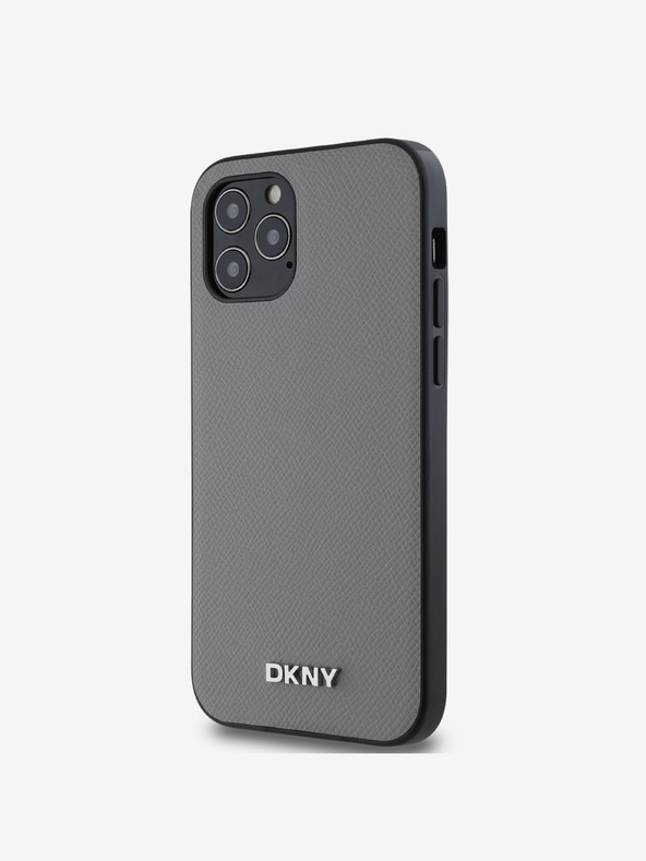 DKNY PU Leder Silber Metall Logo Magsafe Schutzhülle für iPhone 12/12 Pro Grau DKNY