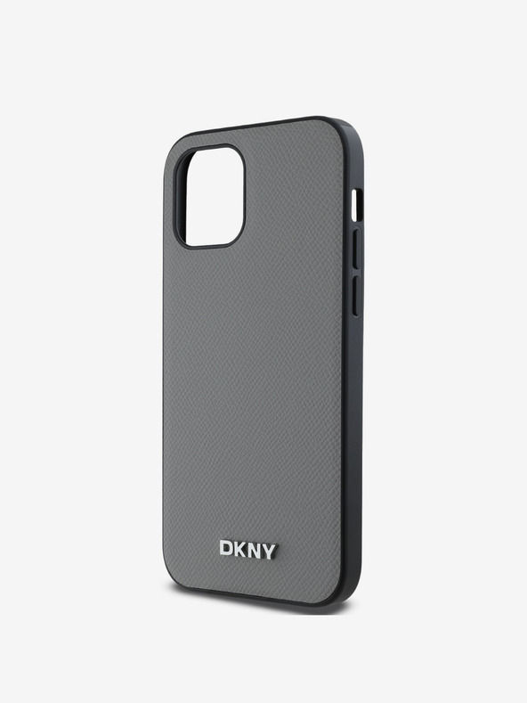DKNY PU Leder Silber Metall Logo Magsafe Schutzhülle für iPhone 12/12 Pro Grau DKNY