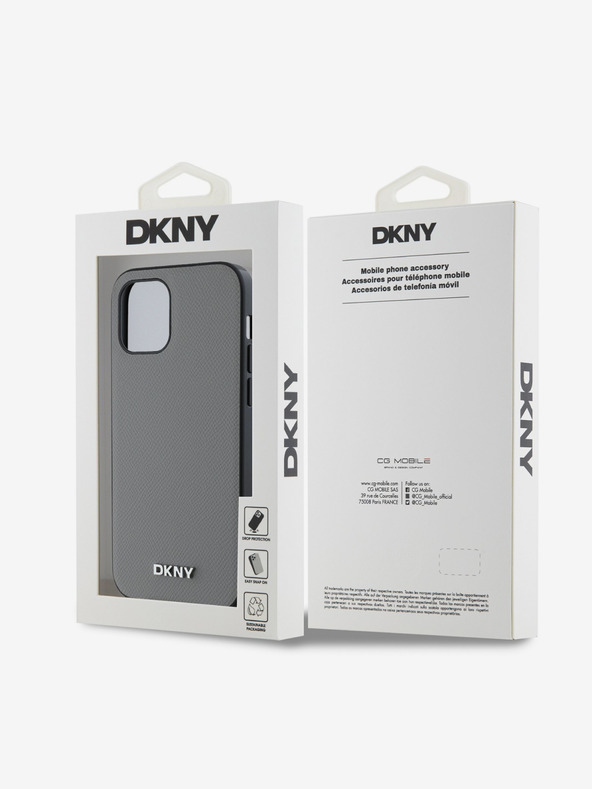 DKNY PU Leder Silber Metall Logo Magsafe Schutzhülle für iPhone 12/12 Pro Grau DKNY