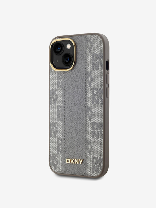 DKNY PU Leder Karomuster Magsafe Schutzhülle für iPhone 15 Beige DKNY