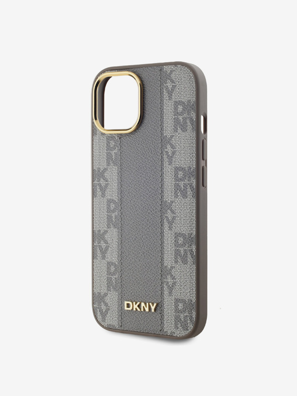 DKNY PU Leder Karomuster Magsafe Schutzhülle für iPhone 15 Beige DKNY