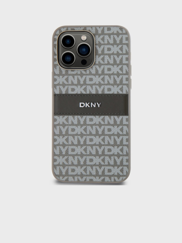 DKNY Rückseite für iPhone 14 Pro Beige DKNY aus PU-Leder mit tonalem Streifenmuster