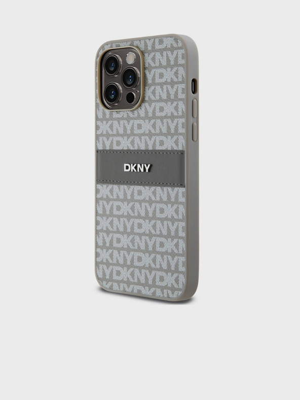 DKNY Rückseite für iPhone 14 Pro Beige DKNY aus PU-Leder mit tonalem Streifenmuster