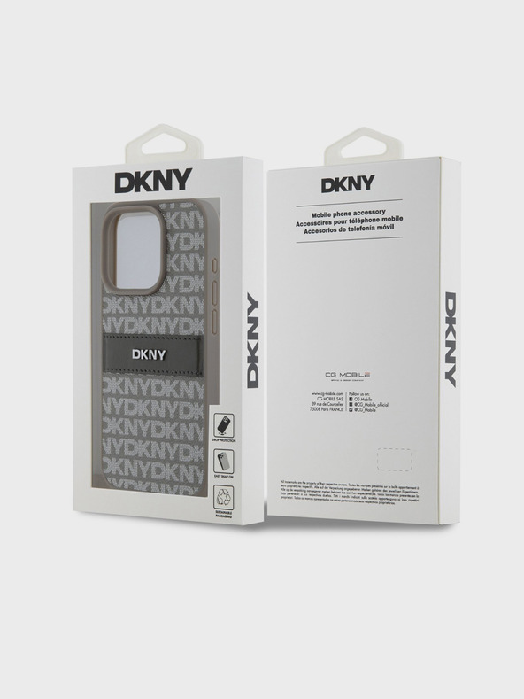 DKNY Rückseite für iPhone 14 Pro Beige DKNY aus PU-Leder mit tonalem Streifenmuster