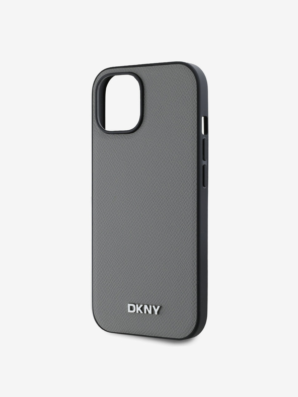 DKNY PU Leder Silber Metall Logo Magsafe Schutzhülle für iPhone 15 Grau DKNY