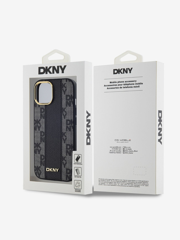 DKNY PU Leder Karomuster Magsafe Schutzhülle für iPhone 15 Schwarz DKNY