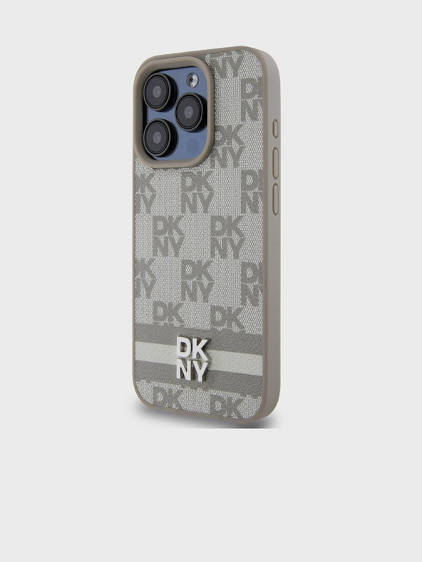 DKNY Rückseite aus PU-Leder mit Karomuster und Streifen für iPhone 15 Pro Beige DKNY